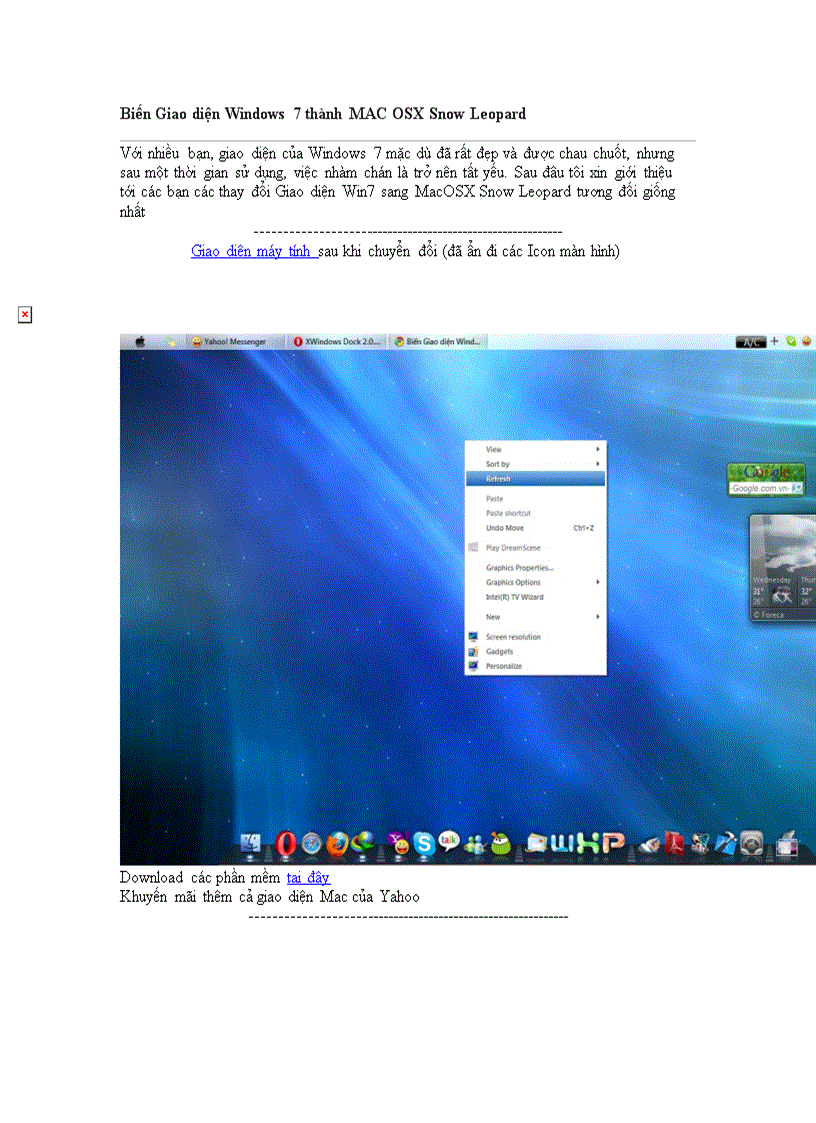 Biến Giao diện Windows 7 thành MAC OSX Snow Leopard