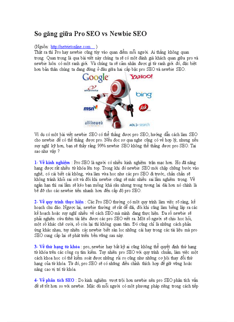 So găng giữa Pro SEO vs Newbie SEO