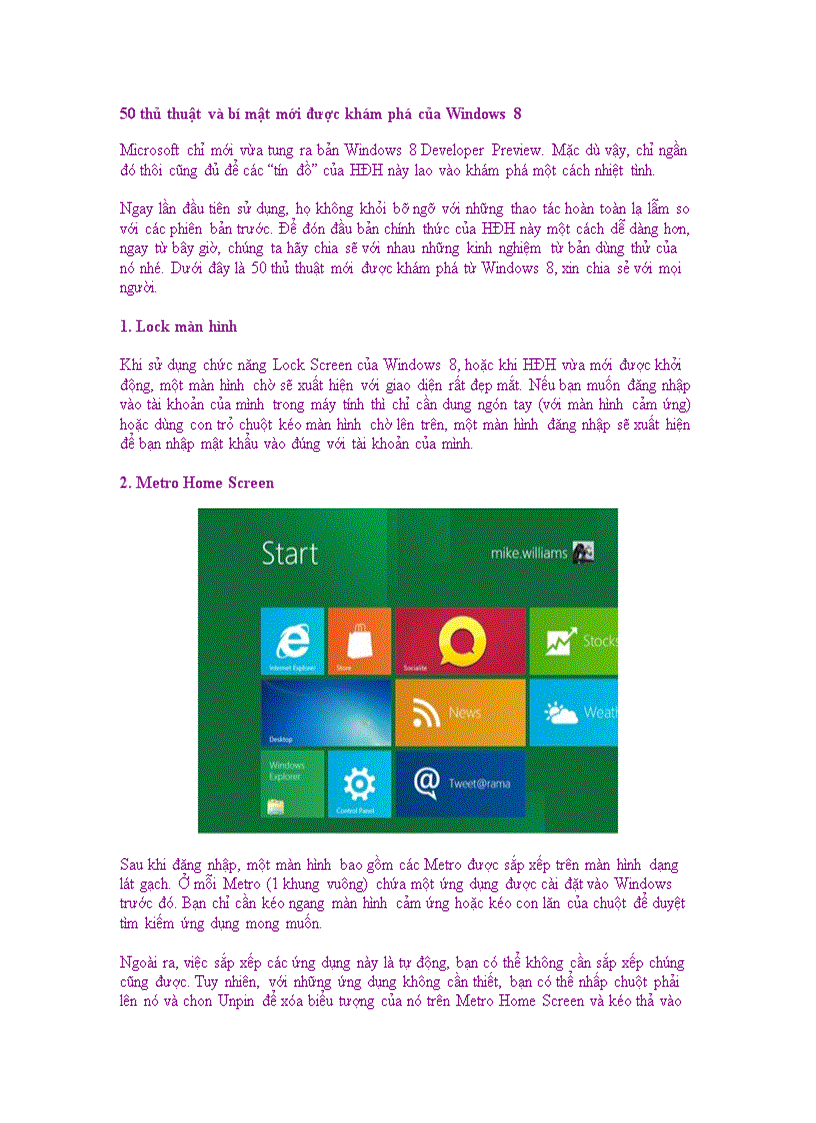 50 thủ thuật và bí mật mới được khám phá của Windows 8