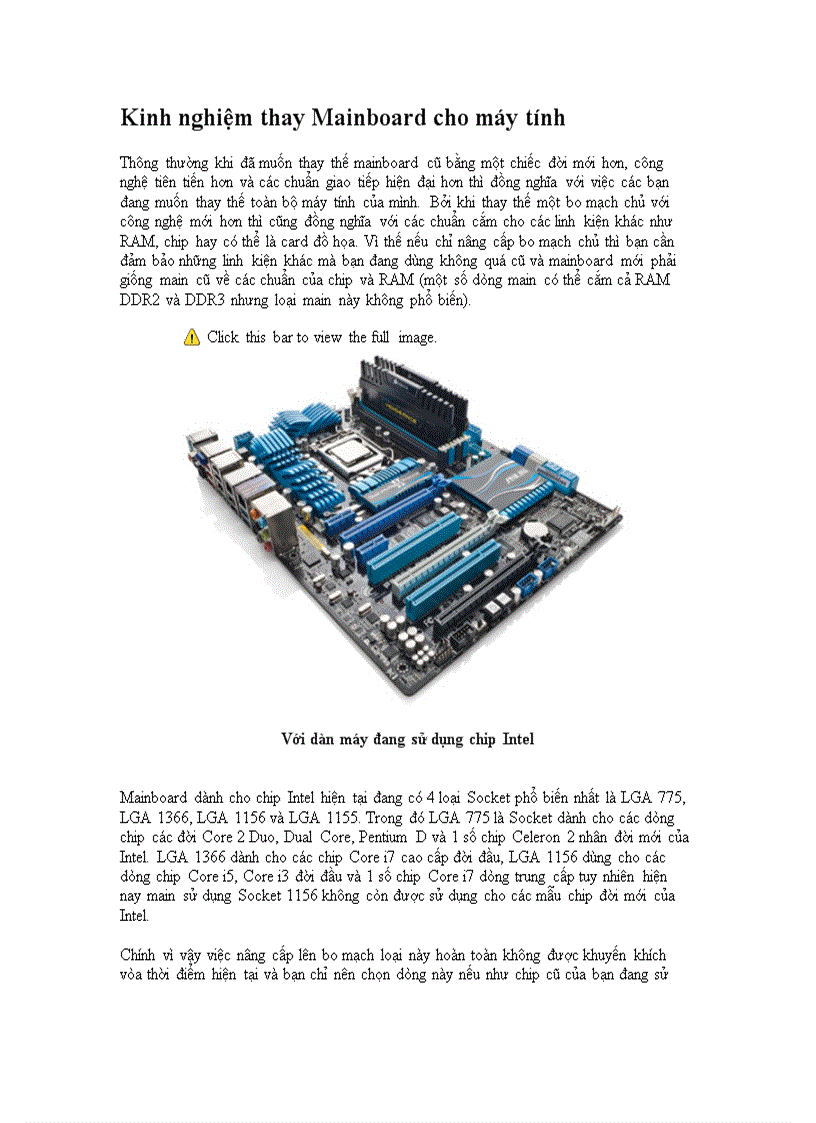 Kinh nghiệm thay Mainboard cho máy tính