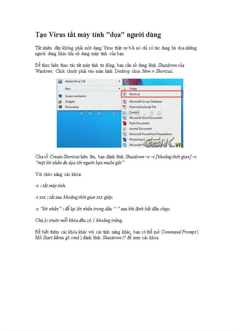 Tạo Virus tắt máy tính dọa người dùng
