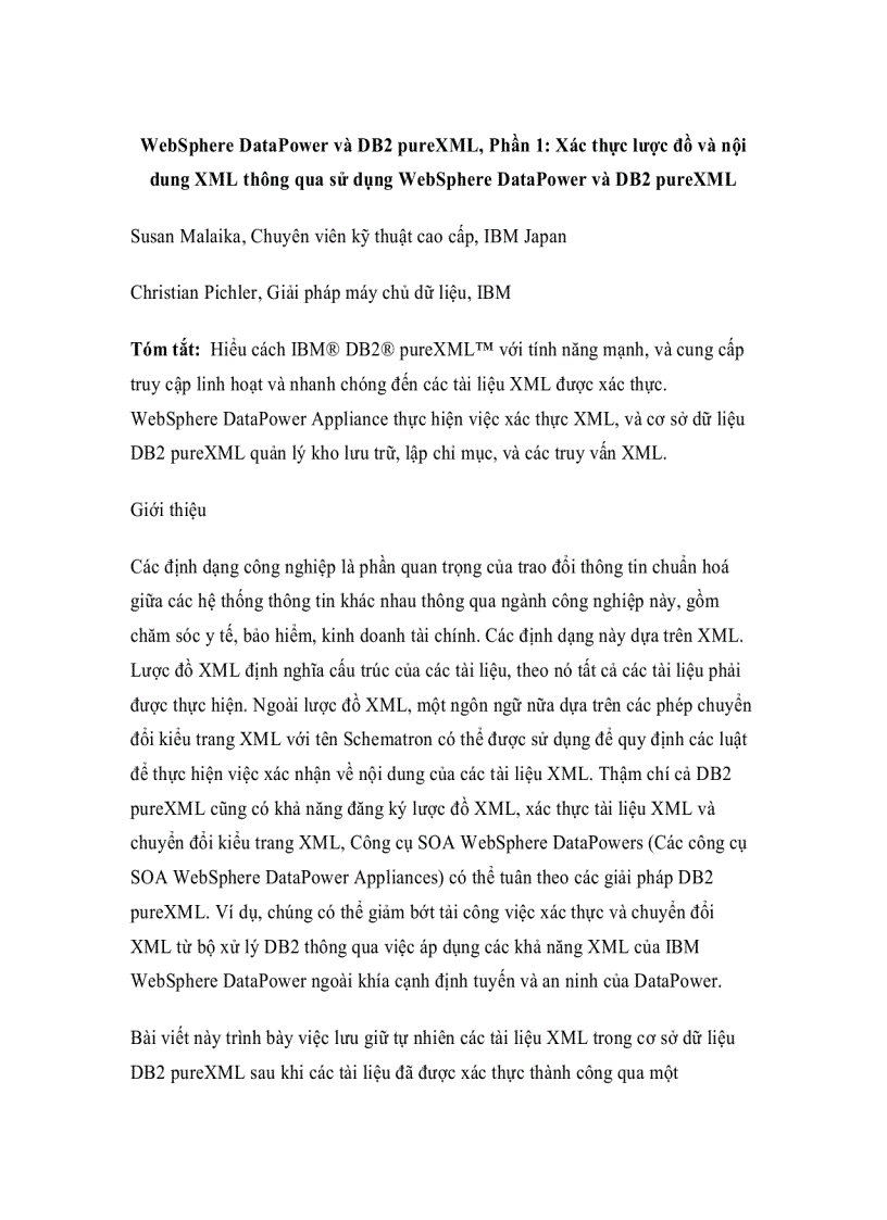 WebSphere DataPower và DB2 pureXML Phần 1