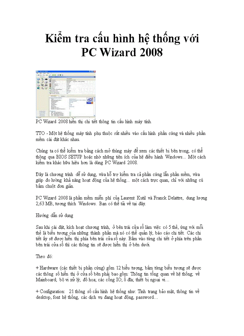 Kiểm tra cấu hình hệ thống với PC Wizard 2008