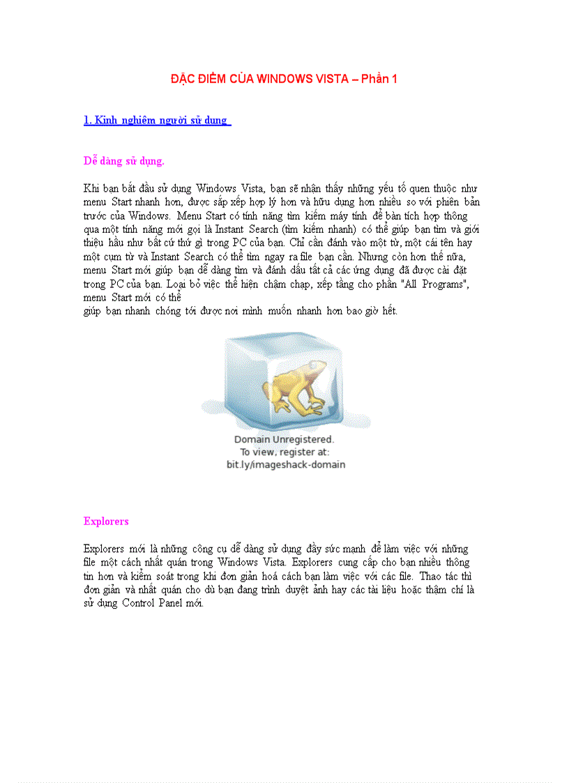 ĐẶC ĐIỂM CỦA WINDOWS VISTA Phần 1