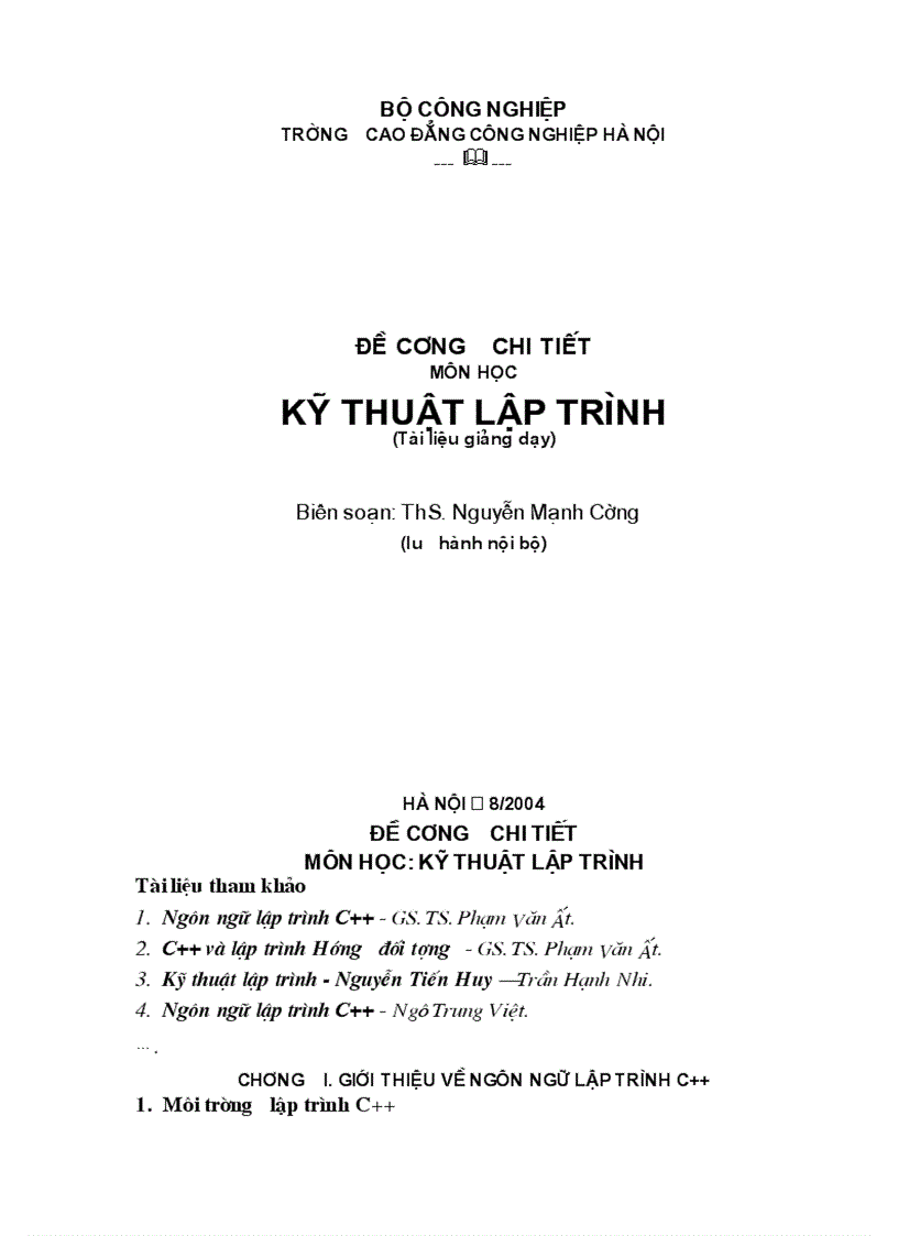 Đề cương môn học Kỹ thuật lập trình 71 trang