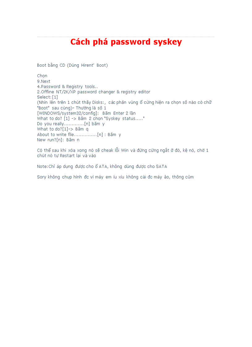 Cách phá password syskey