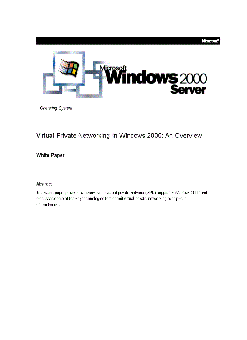 Virtual Private Networking in Windown 2000 An overview