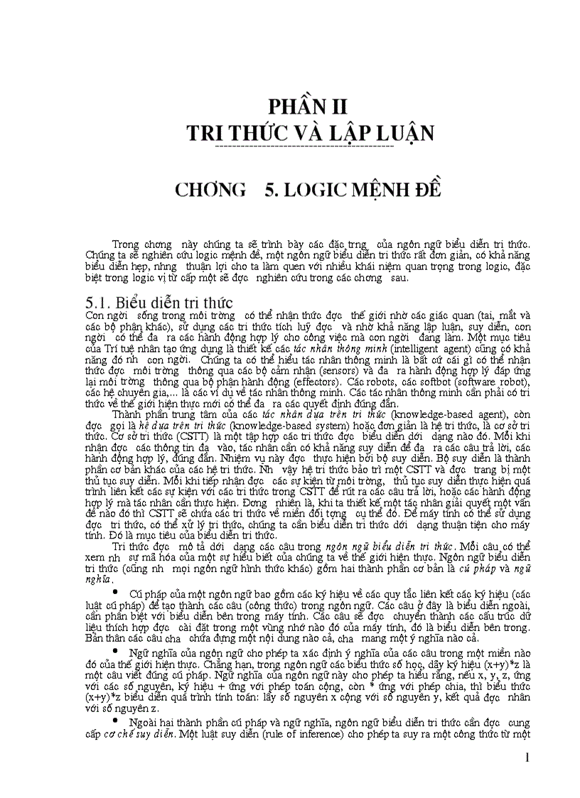 Trí tuệ nhân tạo Phần 2 Tri thức và lập luận