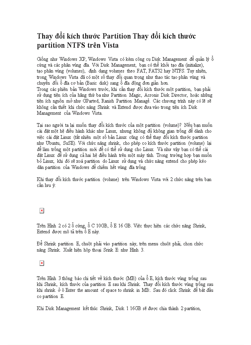 Thay đổi kích thước Partition Thay đổi kích thước partition NTFS trên Vista
