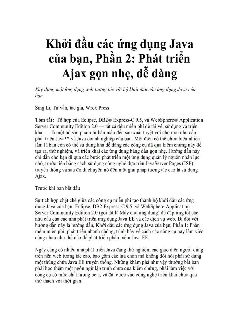 Khởi đầu các ứng dụng Java của bạn Phần 2 Phát triển Ajax gọn nhẹ dễ dàng