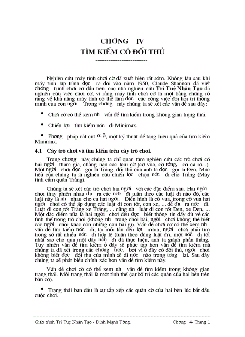 Trí tuệ nhân tạo Phần 4 Tìm kiếm có đối thủ