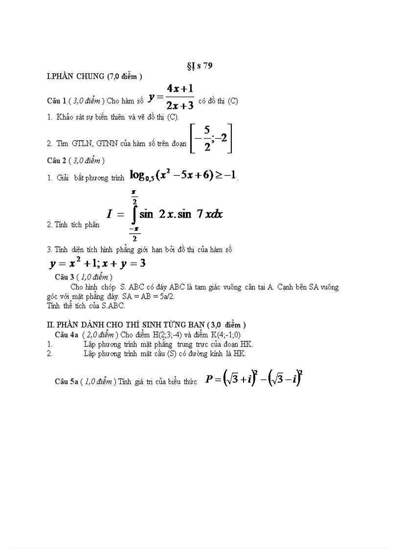 Đề thi tốt nghiệp toán THPT 132