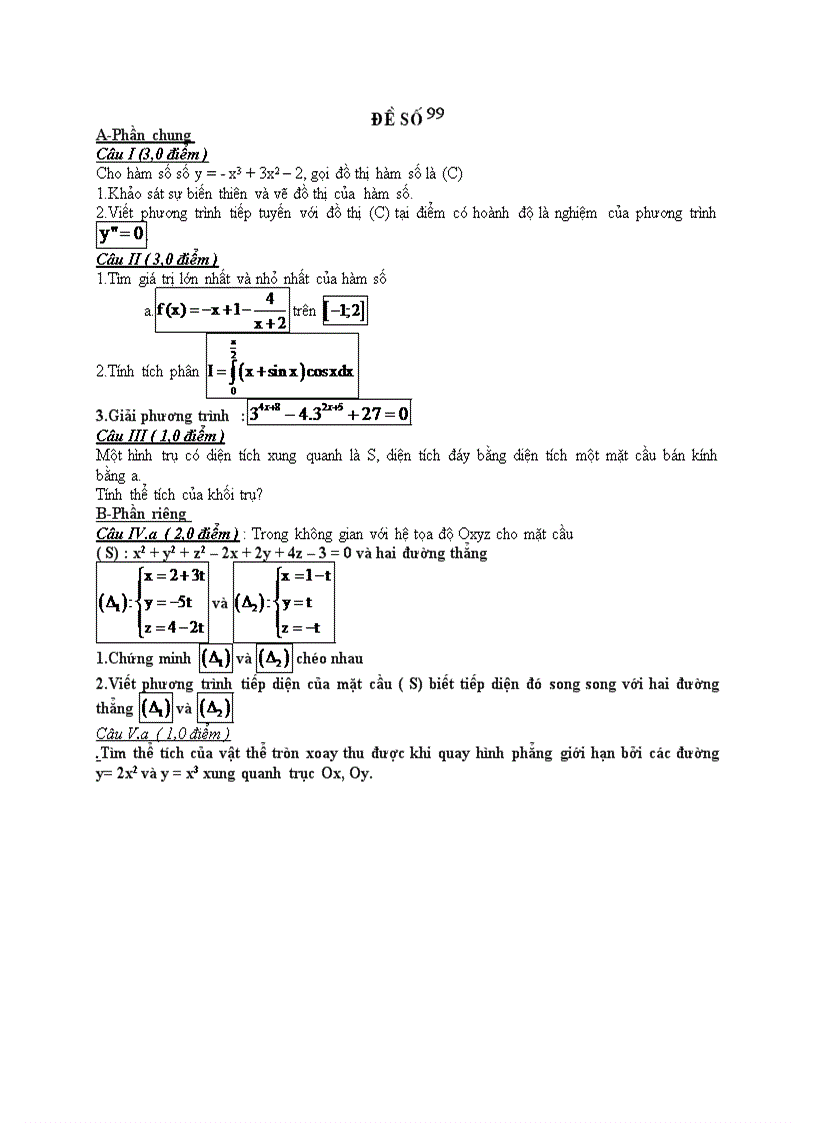 Đề thi tốt nghiệp toán THPT 109