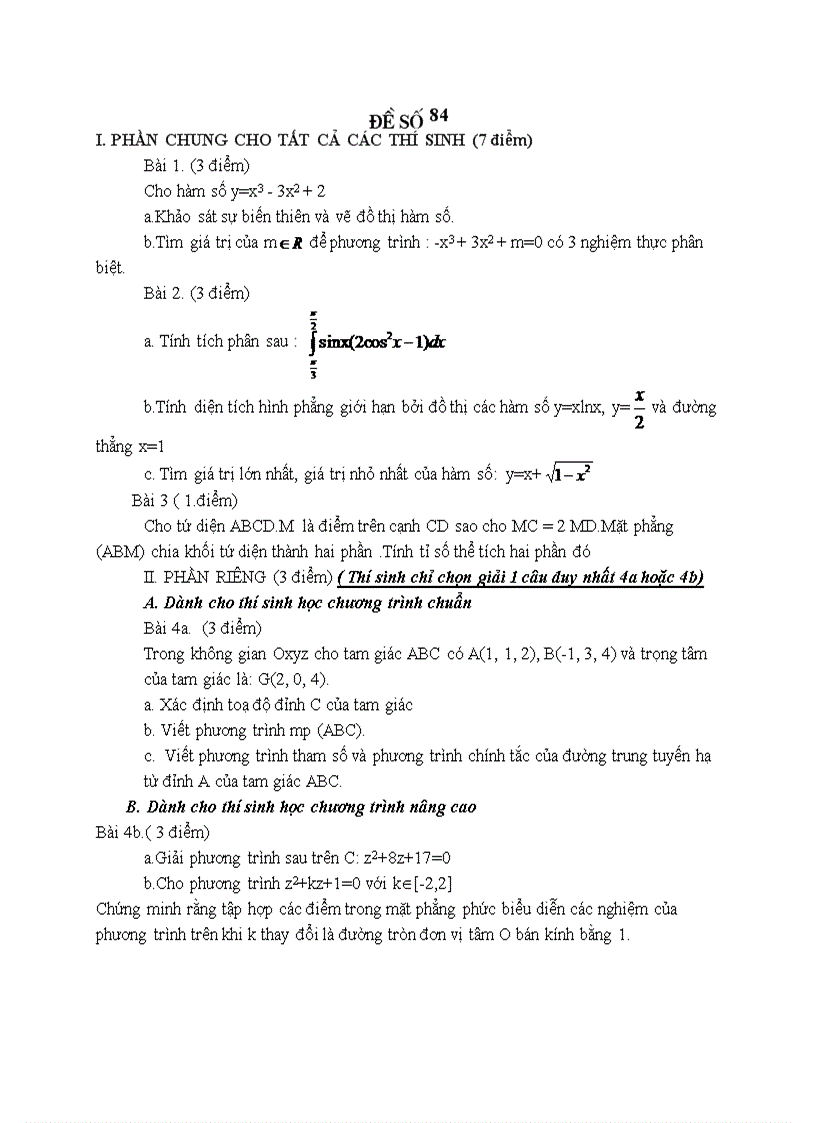 Đề thi tốt nghiệp toán THPT 114