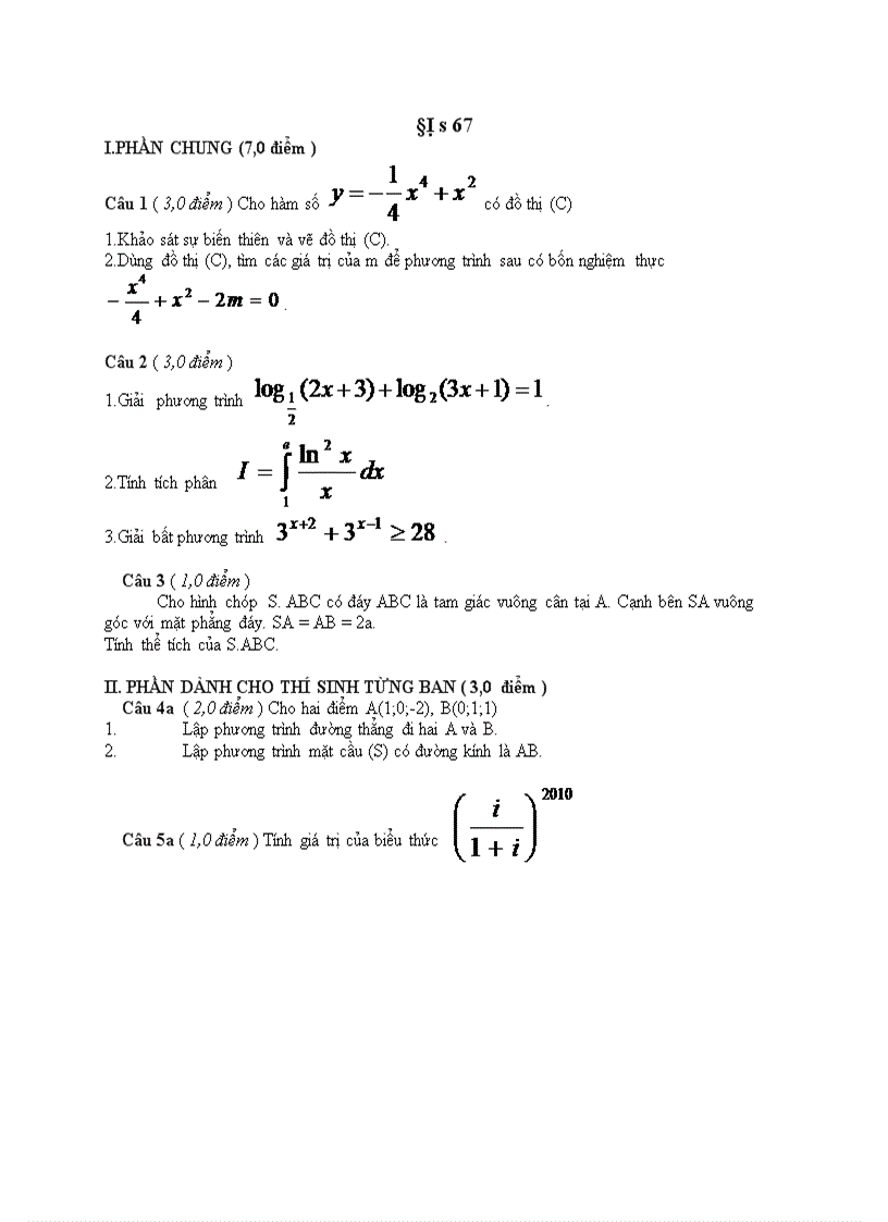 Đề thi tốt nghiệp toán THPT 91