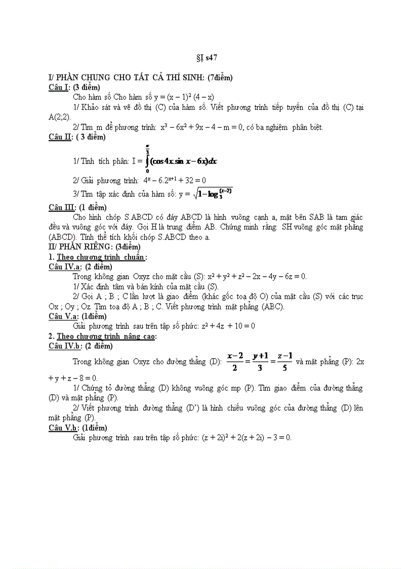 Đề thi tốt nghiệp toán THPT 128