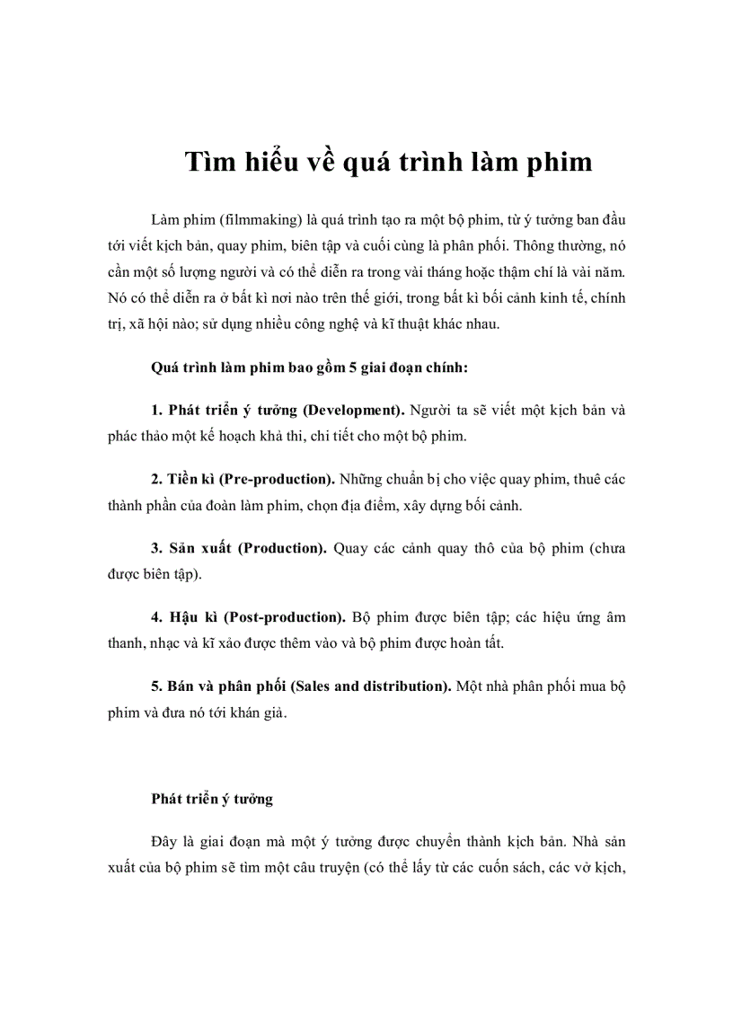 Tìm hiểu về quá trình làm phim