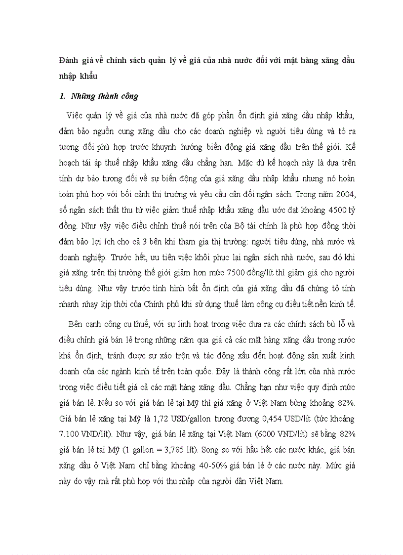 Đánh giá về chính sách quản lý về giá của nhà nước đối với mặt hàng xăng dầu nhập khẩu