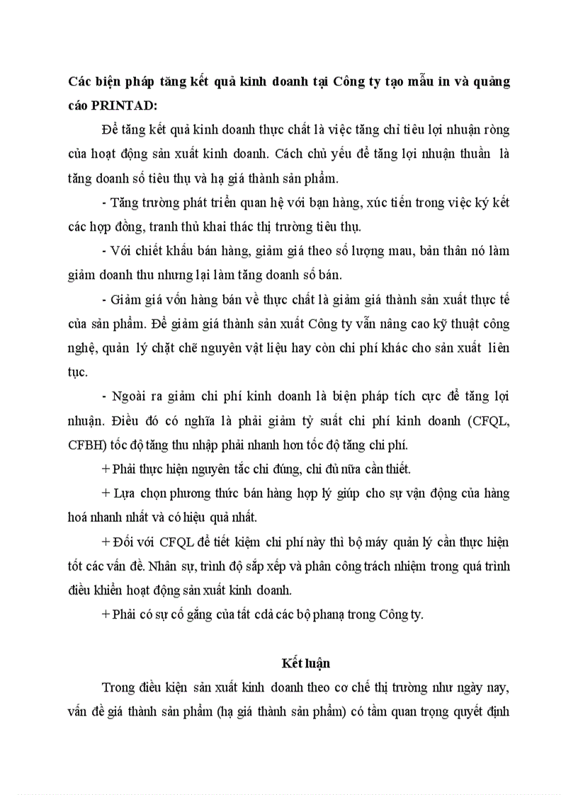 Các biện pháp tăng kết quả kinh doanh tại Công ty tạo mẫu in và quảng cáo PRINTAD