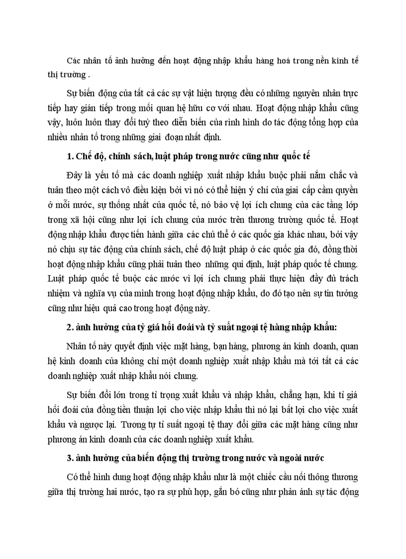 Các nhân tố ảnh hưởng đến hoạt động nhập khẩu hàng hoá trong nền kinh tế thị trường