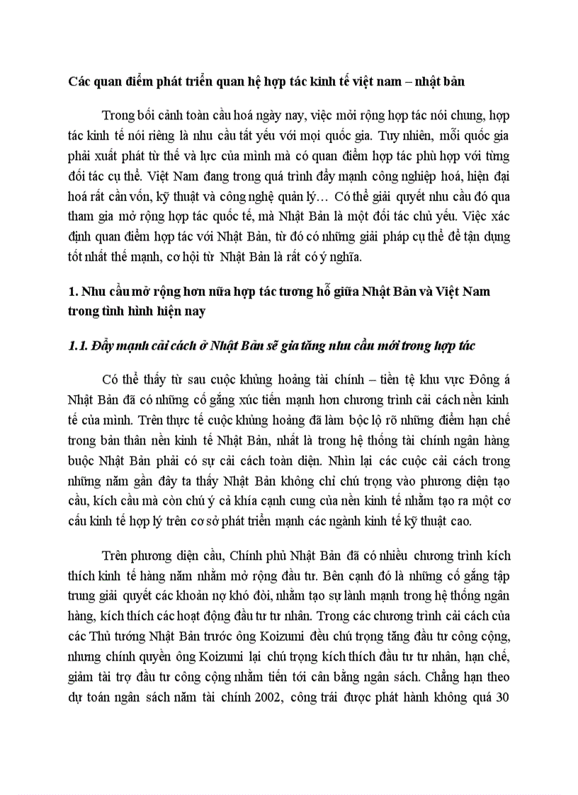 Các quan điểm phát triển quan hệ hợp tác kinh tế việt nam nhật bản
