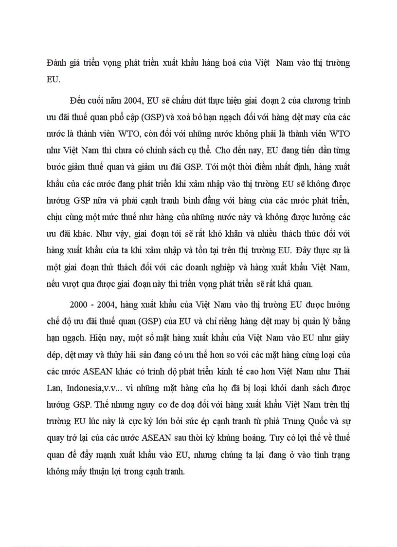 Đánh giá triển vọng phát triển xuất khẩu hàng hoá của Việt Nam vào thị trường EU