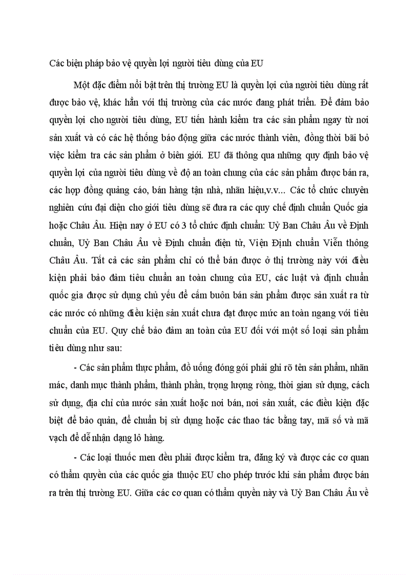 Các biện pháp bảo vệ quyền lợi người tiêu dùng của EU