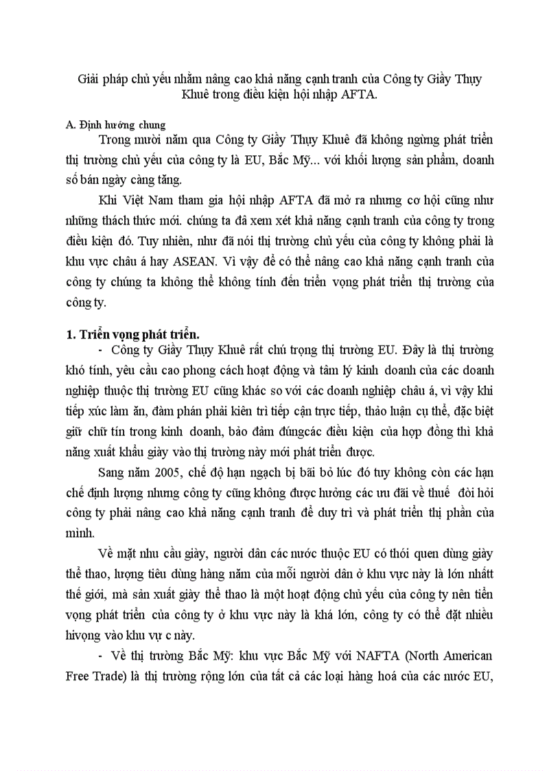 Giải pháp chủ yếu nhằm nâng cao khả năng cạnh tranh của Công ty Giầy Thụy Khuê trong điều kiện hội nhập AFTA