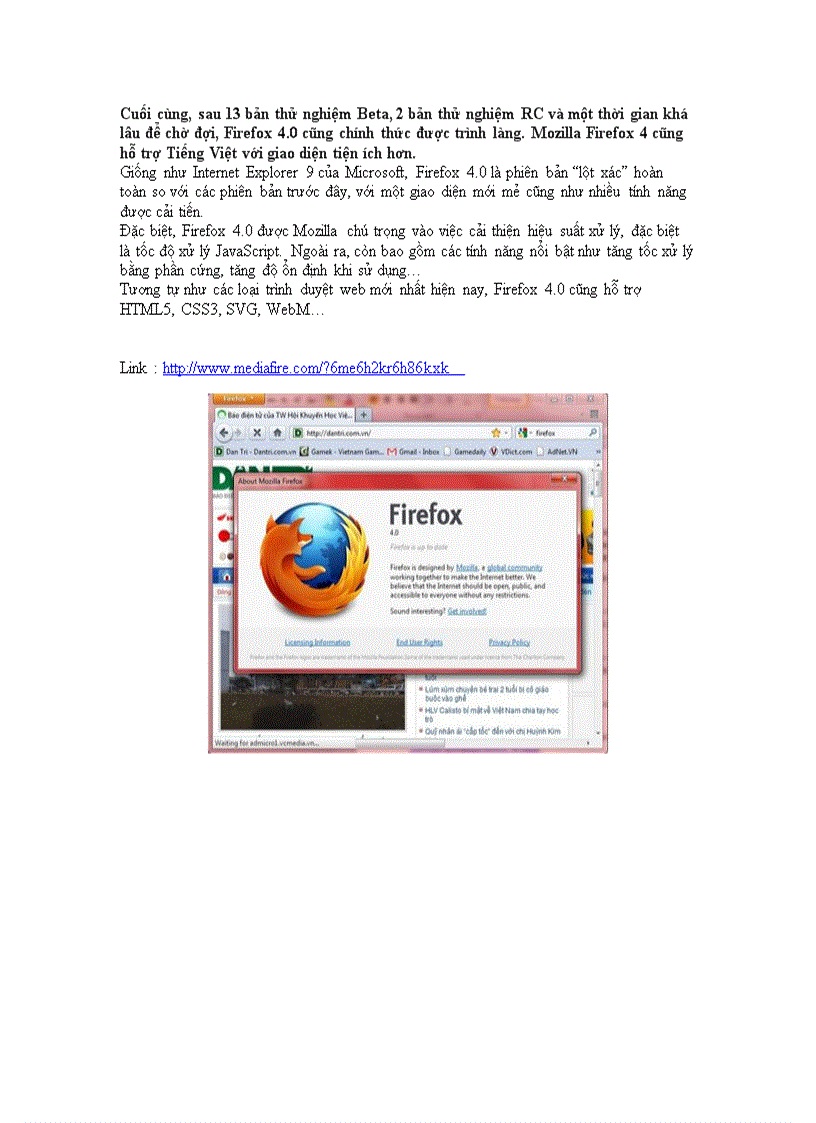 Mozilla Firefox 4 Tiếng Việt link MF