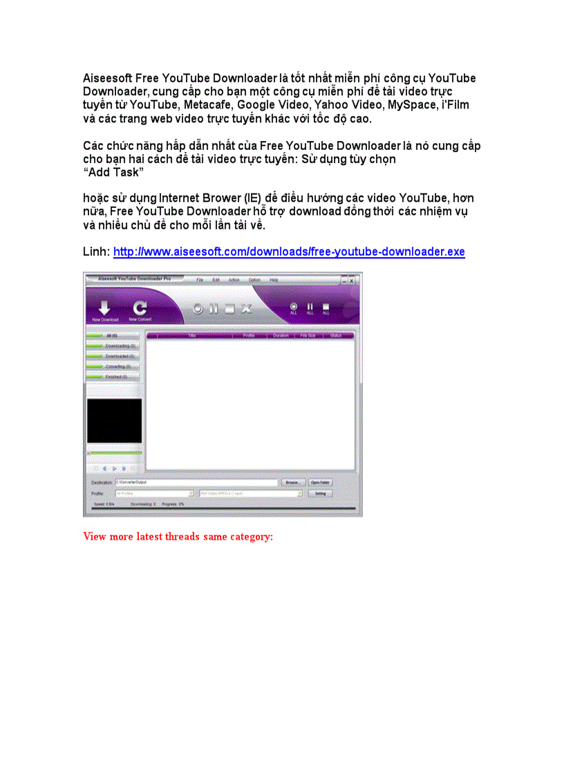 Phần mềm download video Aiseesoft Free YouTube Downloader