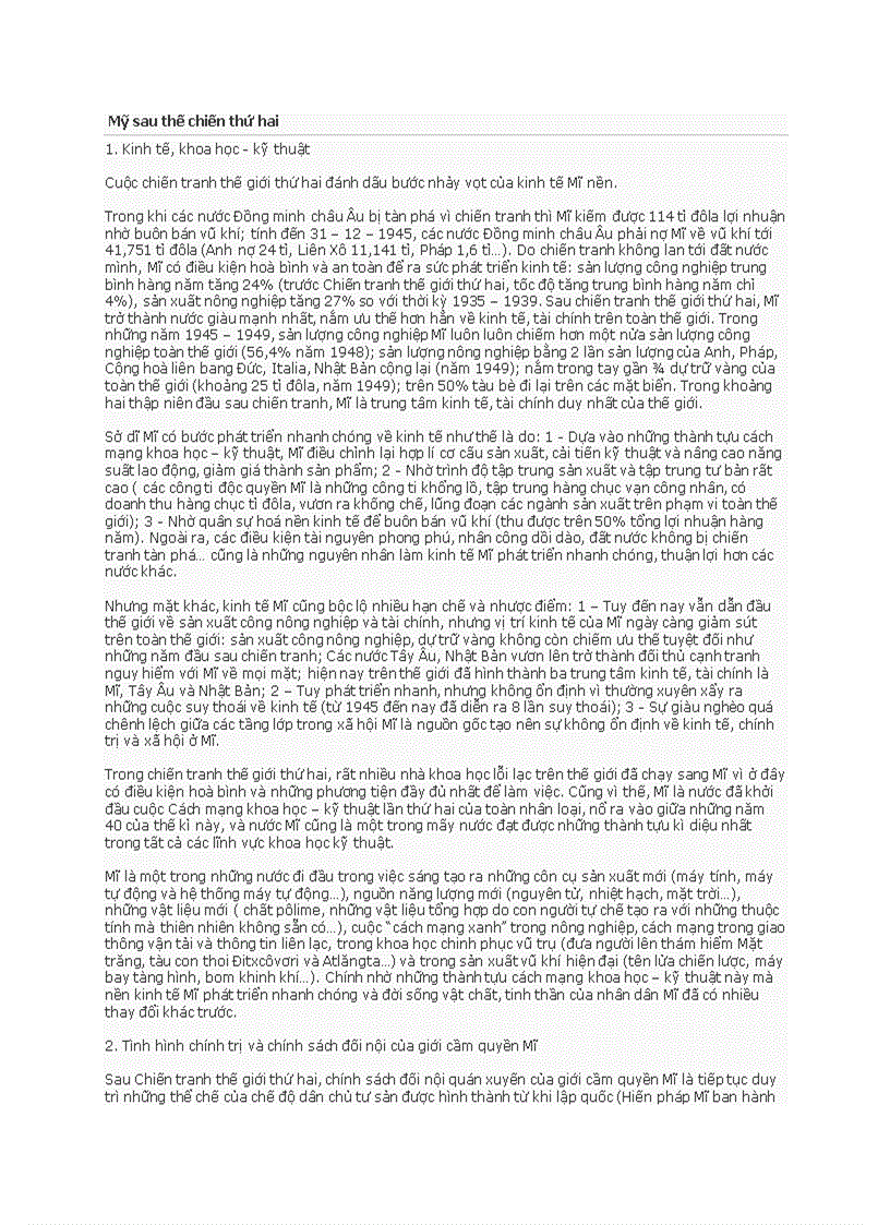 Mỹ sau thế chiến thứ hai