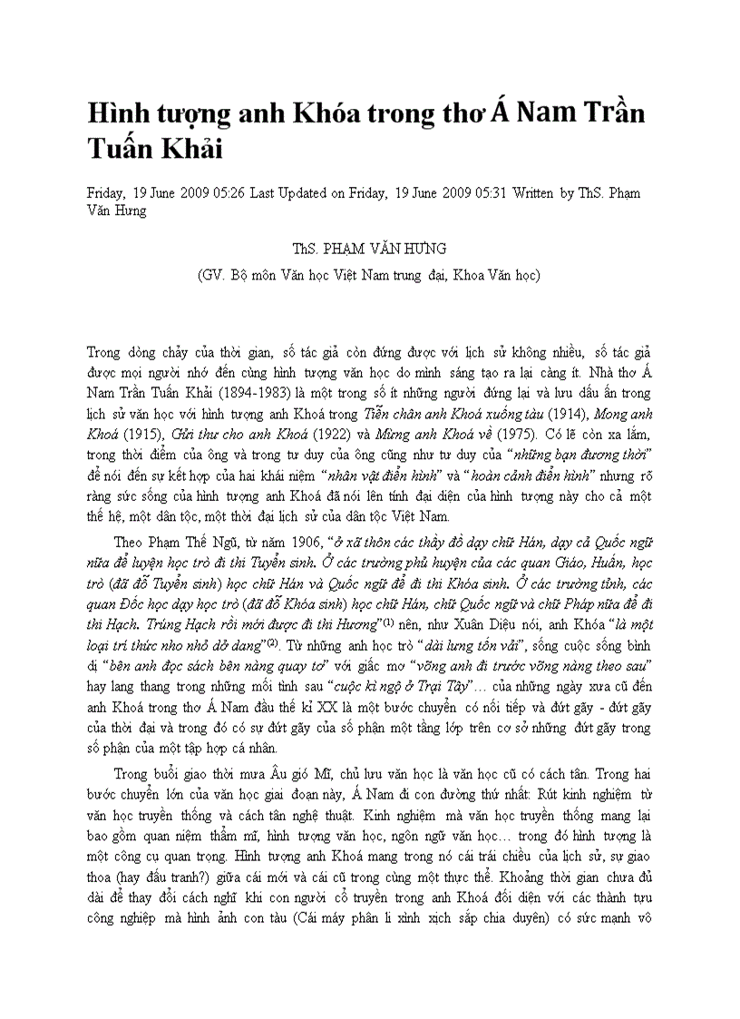 Hình tượng anh Khóa trong thơ Á Nam Trần Tuấn Khải