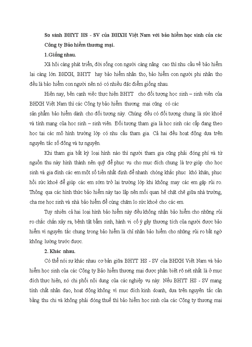 So sánh BHYT HS SV của bảo hiểm xã hội Việt Nam với bảo hiểm học sinh của các Công ty Bảo hiểm thương mại