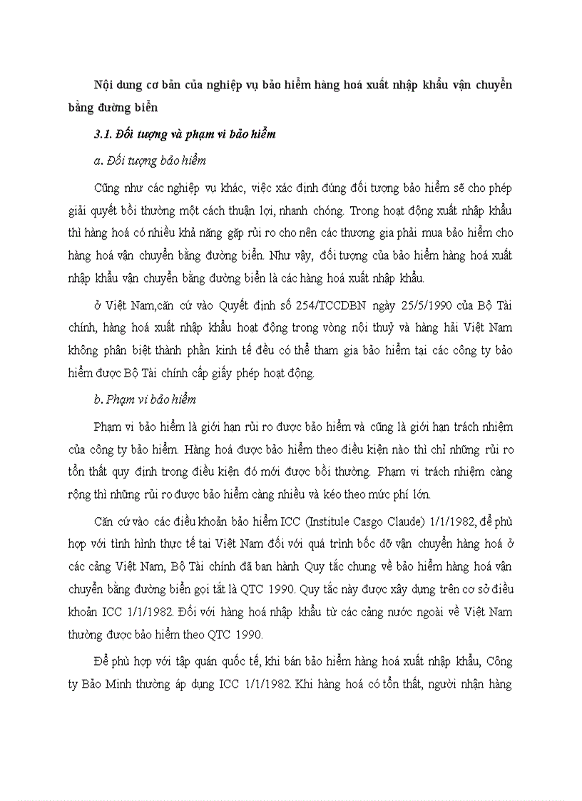 Nội dung cơ bản của nghiệp vụ bảo hiểm hàng hoá xuất nhập khẩu vận chuyển bằng đường biển