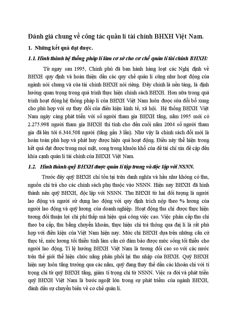 Đánh giá chung về công tác quản lí tài chính bảo hiểm xã hội Việt Nam