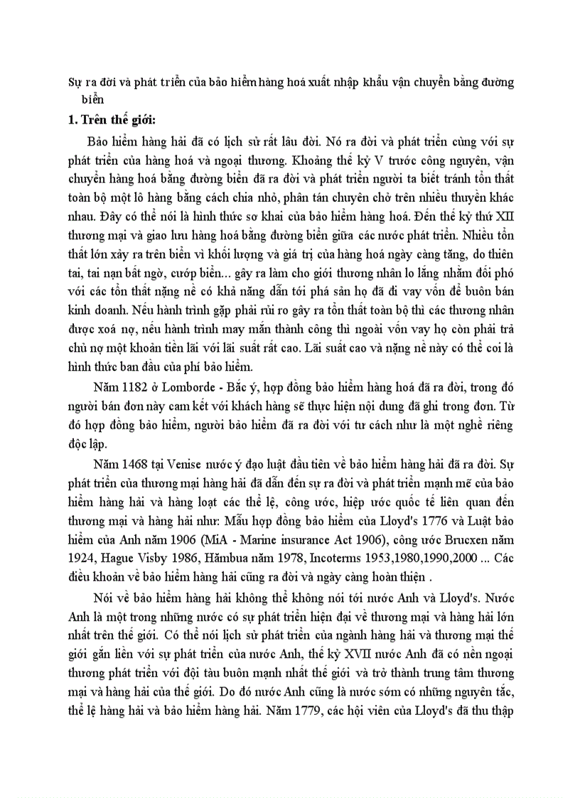 Sự ra đời và phát triển của bảo hiểm hàng hoá xuất nhập khẩu vận chuyển bằng đường biển