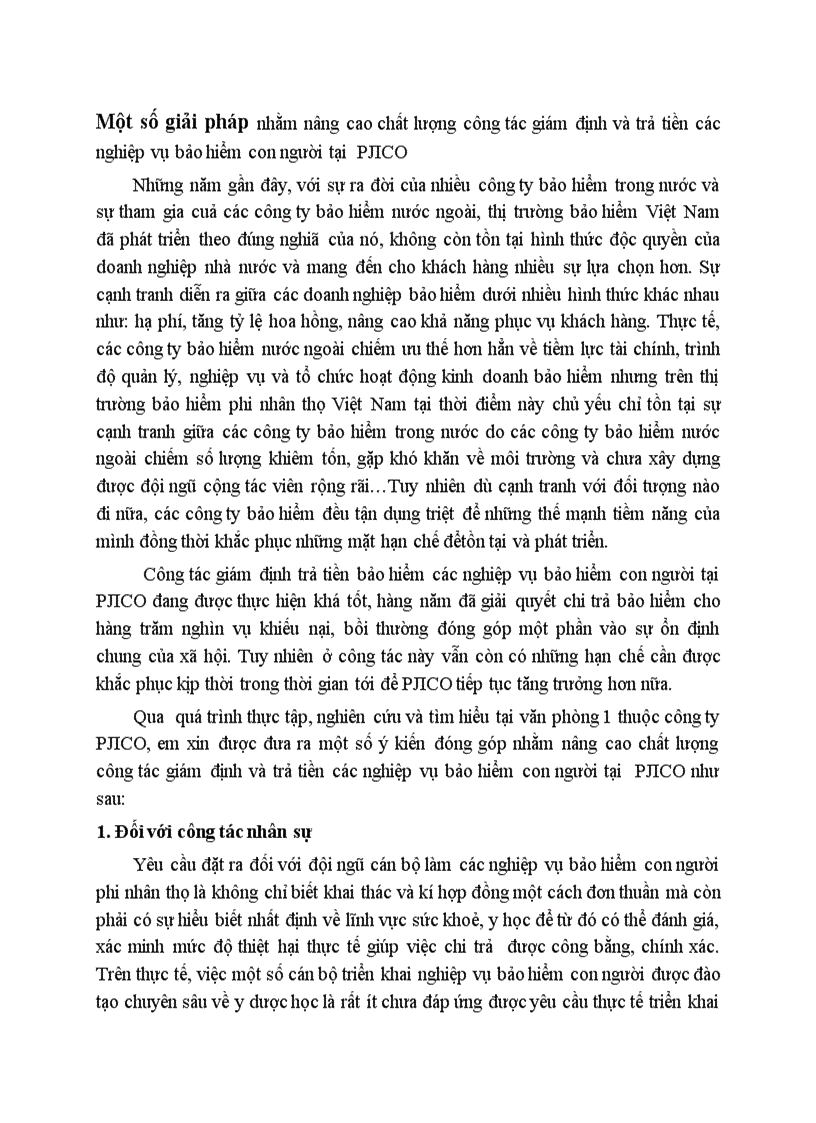 Một số giải pháp nhằm nâng cao chất lượng công tác giám định và trả tiền các nghiệp vụ bảo hiểm con người tại PJICO