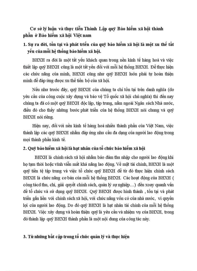 Cơ sở lý luận và thực tiễn Thành Lập quỹ Bảo hiểm xã hội thành phần ở Bảo hiểm xã hội Việt nam