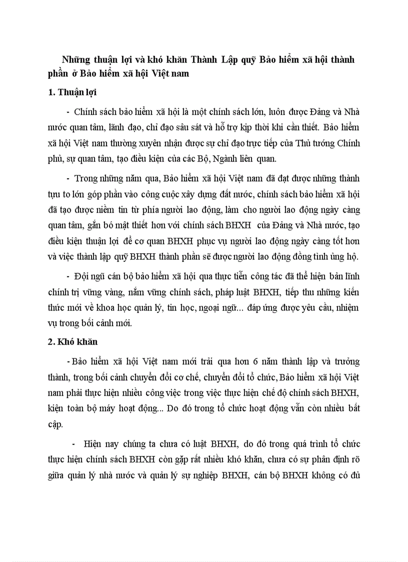 Những thuận lợi và khó khăn Thành Lập quỹ Bảo hiểm xã hội thành phần ở Bảo hiểm xã hội Việt nam