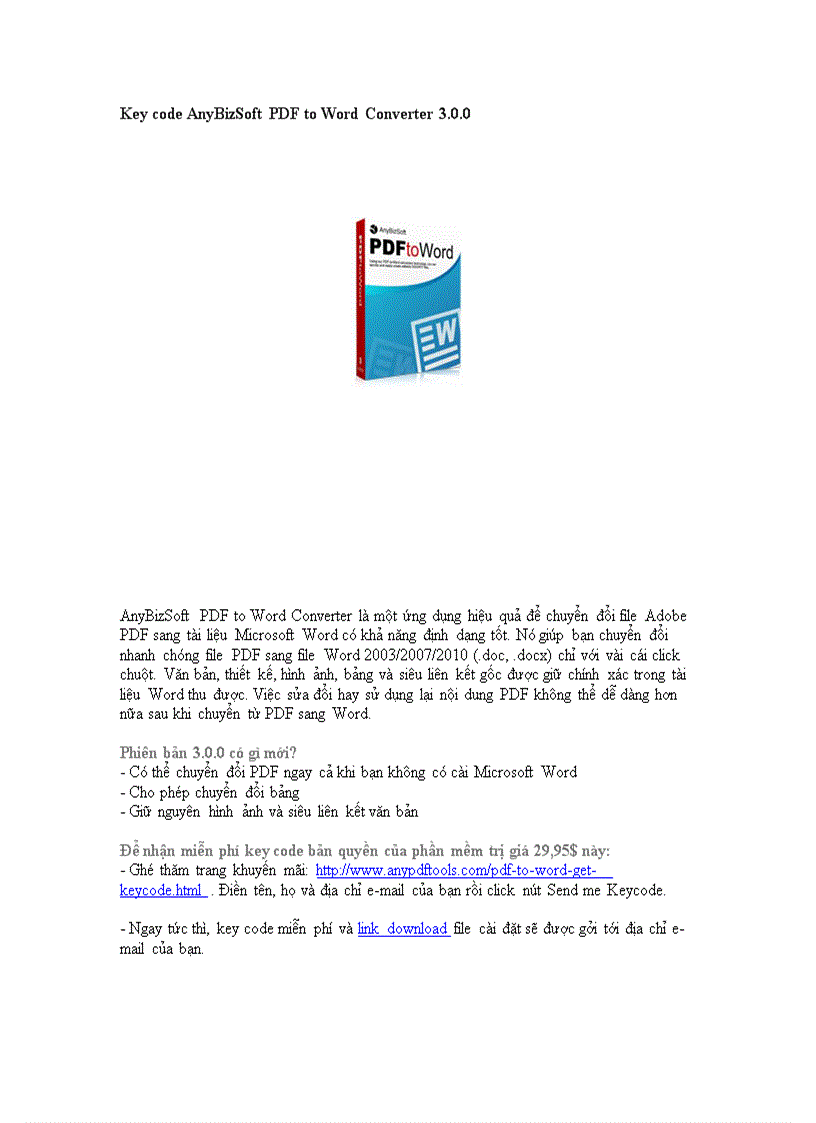 Key code AnyBizSoft PDF to Word Converter 3 0 0