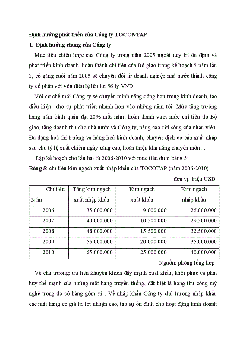 Định hướng phát triển của Công ty TOCONTAP