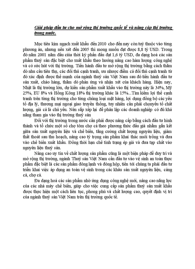 Giải pháp đầu tư cho mở rộng thị trường quốc tế và nâng cáp thị trường trong nước