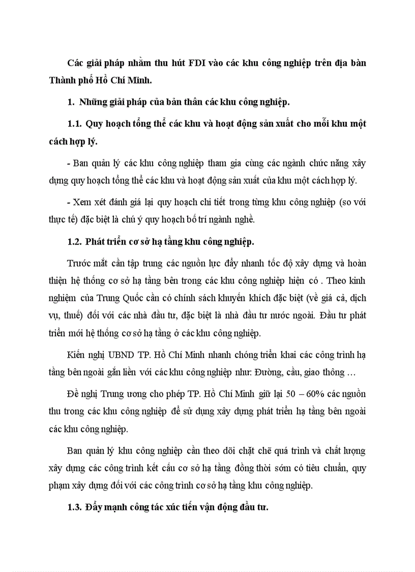 Các giải pháp nhằm thu hút FDI vào các khu công nghiệp trên địa bàn Thành phố Hồ Chí Minh