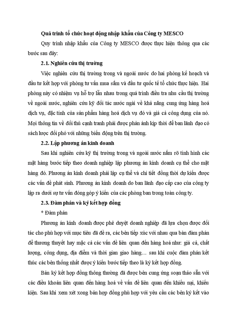 Quá trình tổ chức hoạt động nhập khẩu của Công ty MESCO