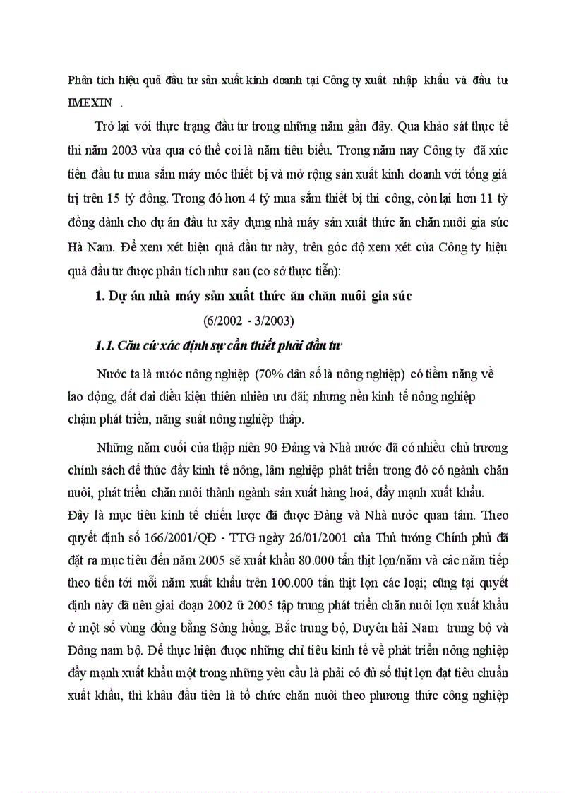 Phân tích hiệu quả đầu tư sản xuất kinh doanh tại Công ty xuất nhập khẩu và đầu tư IMEXIN