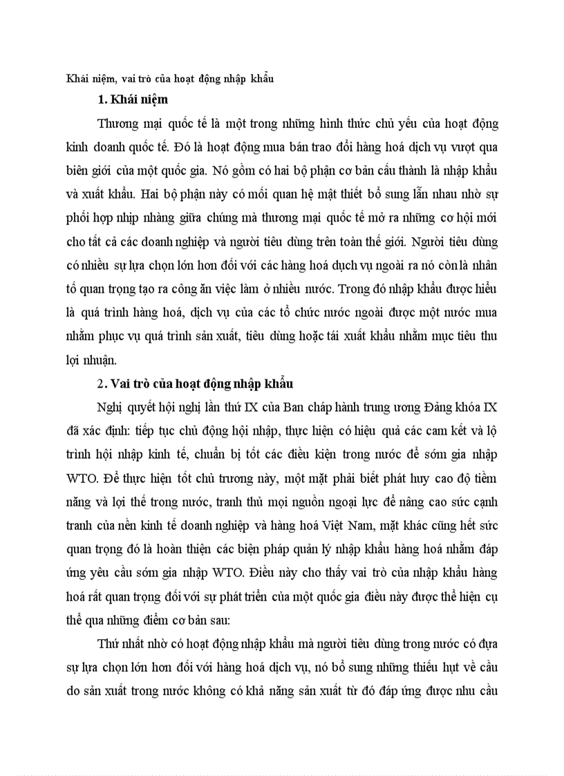 Khái niệm vai trò của hoạt động nhập khẩu