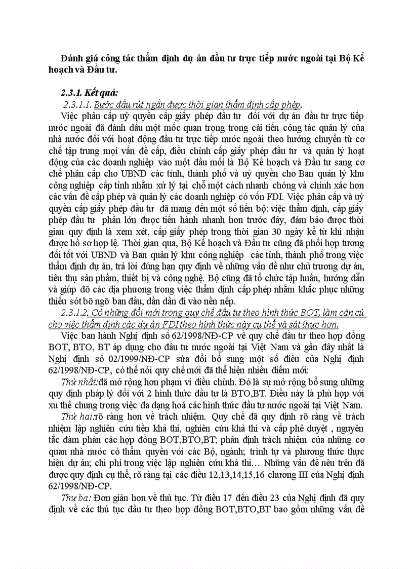 Đánh giá công tác thẩm định dự án đầu tư trực tiếp nước ngoài tại Bộ Kế hoạch và Đầu tư