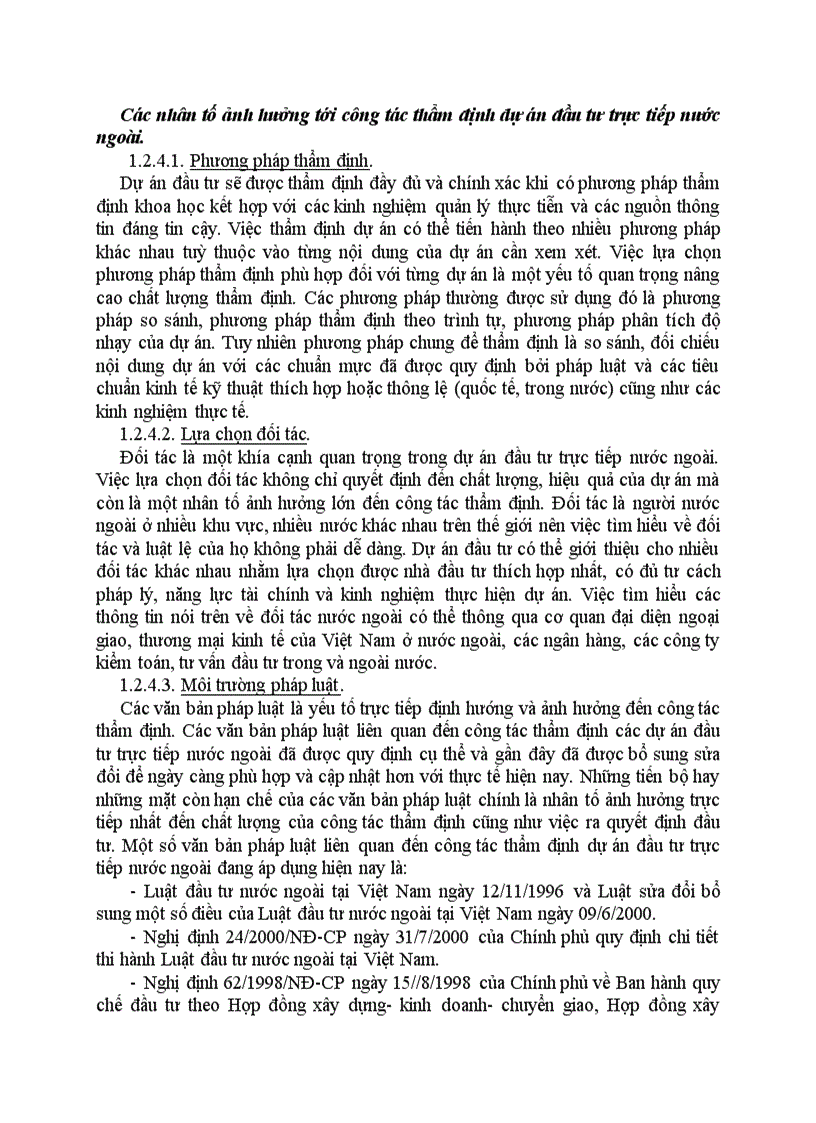 Các nhân tố ảnh hưởng tới công tác thẩm định dự án đầu tư trực tiếp nước ngoài