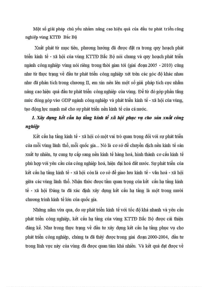 Một số giải pháp chủ yếu nhằm nâng cao hiệu quả của đầu tư phát triển công nghiệp vùng KTTĐ Bắc Bộ
