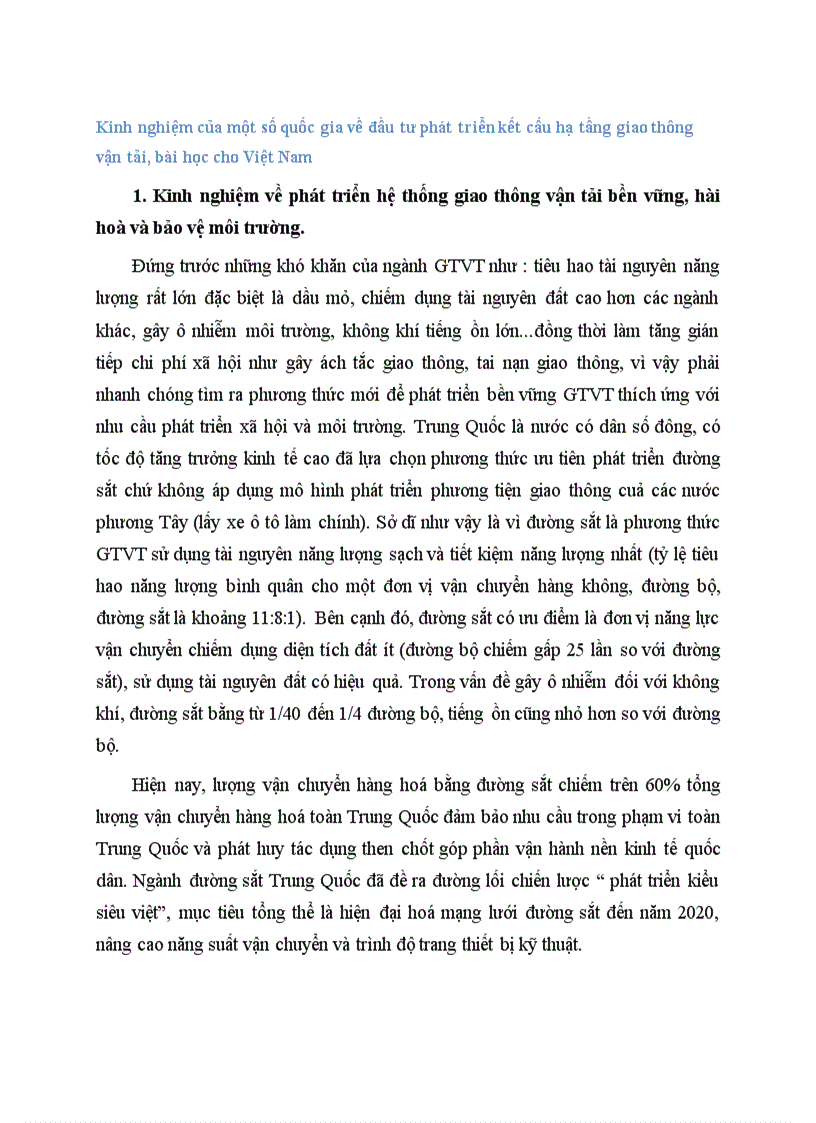 Kinh nghiệm của một số quốc gia về đầu tư phát triển kết cấu hạ tầng giao thông vận tải bài học cho Việt Nam